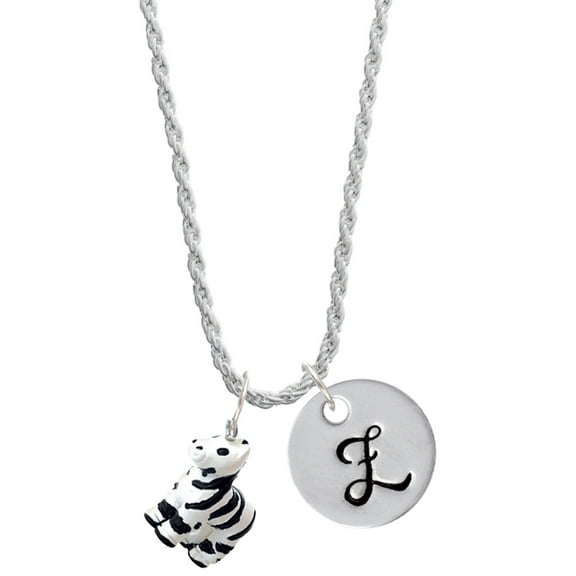Delight Jewelry Resin Zebra Silvertone Script Initial Disc - Z - Charm Necklace, 20"+3"