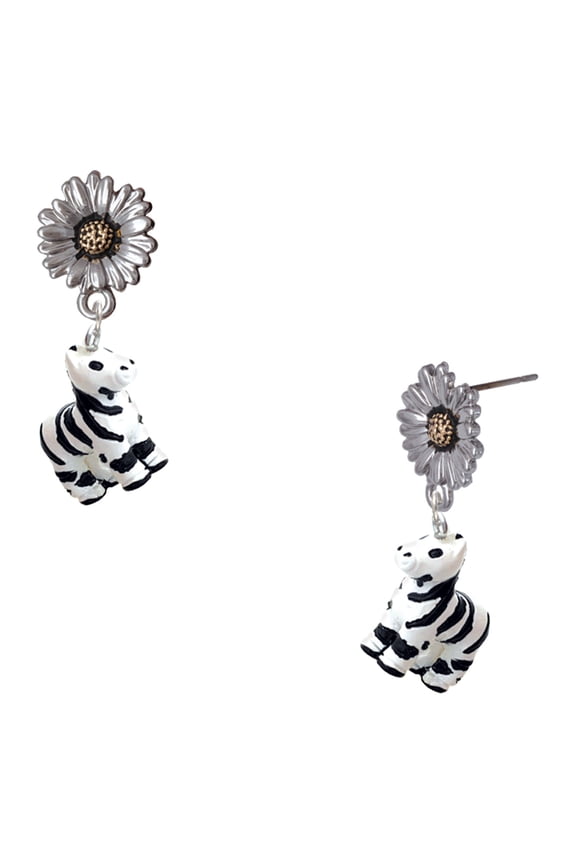 Resin Zebra - Two-tone Daisy Flower Post Earrings
