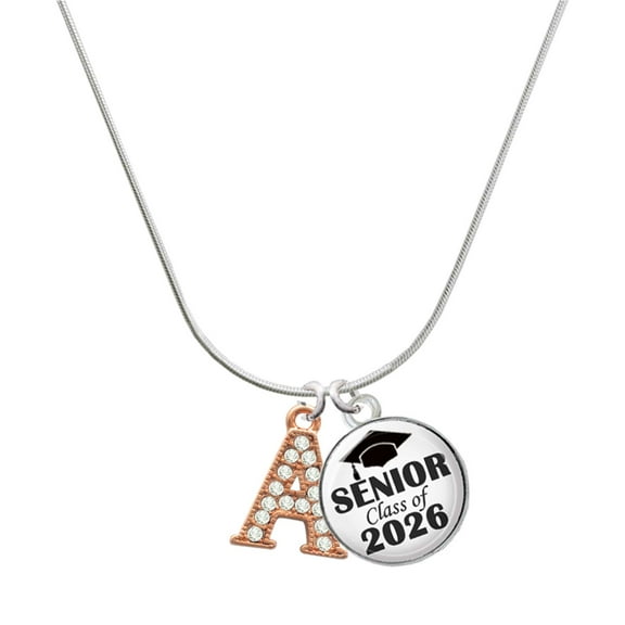 Delight Jewelry Rose Gold-tone Crystal Initial - A - Silvertone Senior Class of 2026 Dome Necklace, 18"