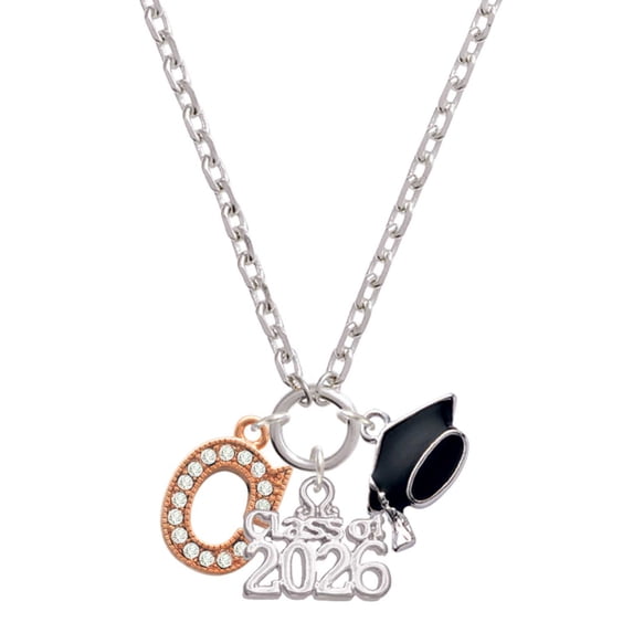 Delight Jewelry Rose Gold-tone Crystal Initial - C - Silvertone Class of 2026 Graduation Zoey Charm Necklace, 28"