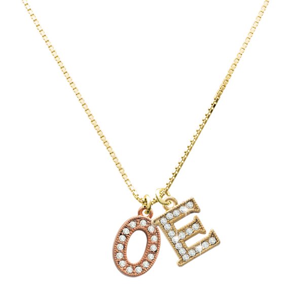 Delight Jewelry Rose Gold-tone Crystal Initial - O - Large Goldtone Crystal Initial - E - Charm Necklace, 17.5"+2"