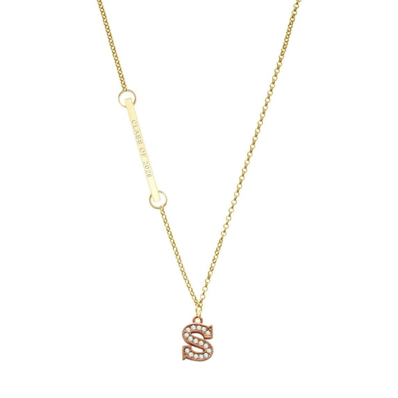 Delight Jewelry Rose Gold-tone Crystal Initial - S - Gold-tone Class of 2026 Delicate Bar Necklace, 18.75"