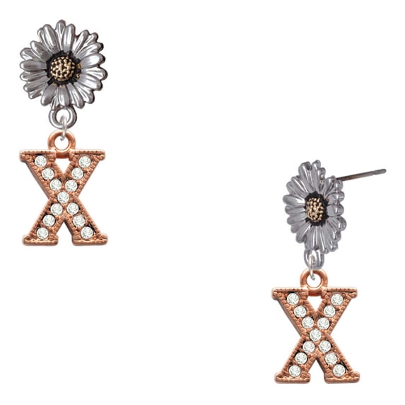 Delight Jewelry Rose Gold-tone Crystal Initial - X - Two-tone Daisy Flower Post Earrings