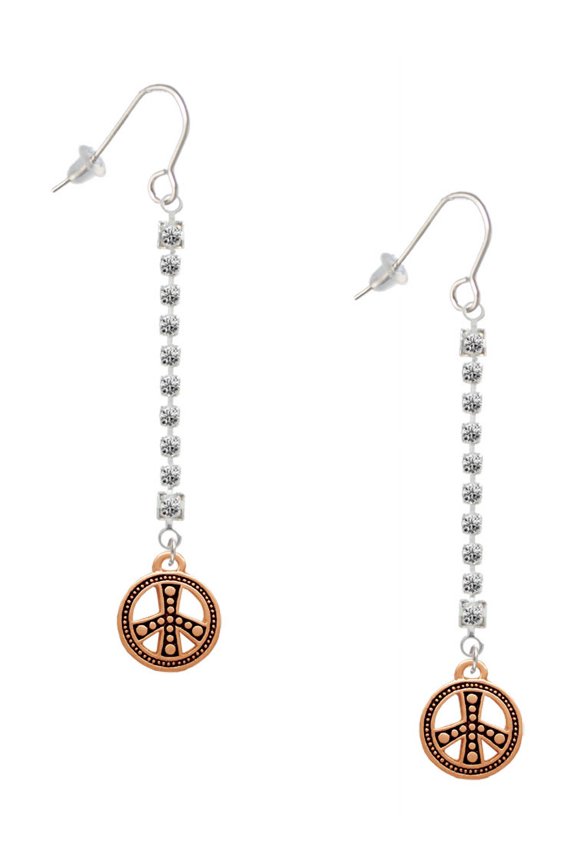 Rose Goldtone Beaded Peace Sign - Silver-tone Long Sparkle Dangle French Earrings