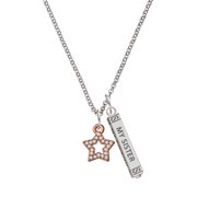 Delight Jewelry Rose Goldtone Clear Crystal Lucky Star Silvertone Always My Sister Bar Charm Necklace, 23"