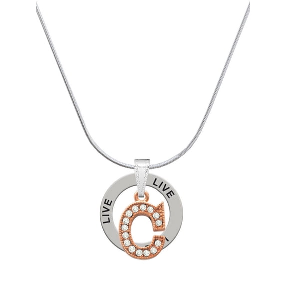 Delight Jewelry Rose Goldtone Crystal Initial - C - Live Ring Charm Necklace, 18"
