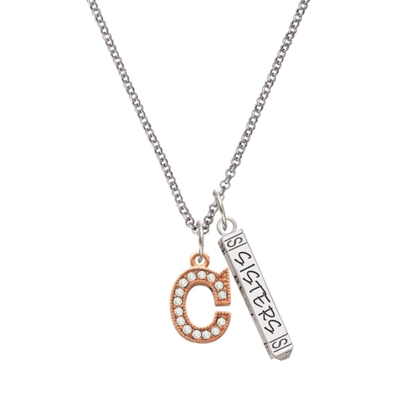 Delight Jewelry Rose Goldtone Crystal Initial - C - Silvertone Sisters Best Friends Forever Bar Charm Necklace, 23"