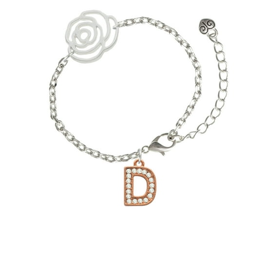 Delight Jewelry Rose Goldtone Crystal Initial - D - Silver-tone Flower Link Chain Bracelet, 6.75"+2" Extender