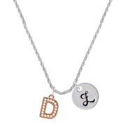 Delight Jewelry Rose Goldtone Crystal Initial - D - Silvertone Script Initial Disc - Z - Charm Necklace, 20"+3"