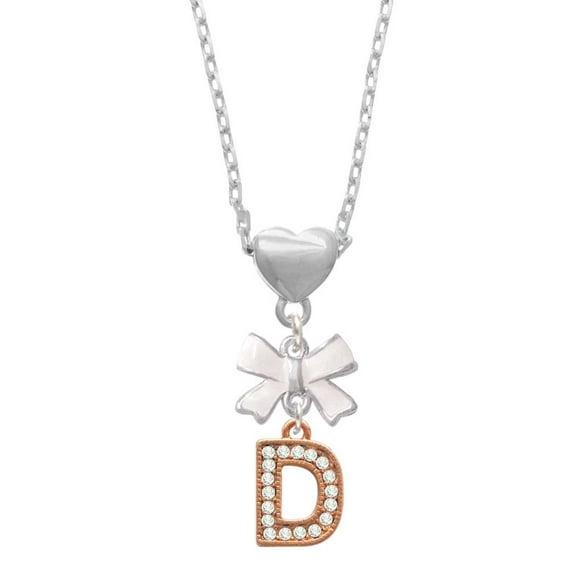Delight Jewelry Rose Goldtone Crystal Initial - D - White Bow Heart Necklace