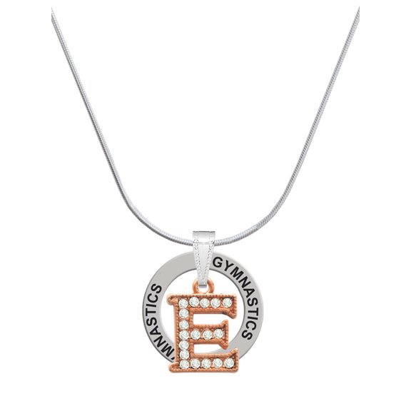 Delight Jewelry Rose Goldtone Crystal Initial - E - Gymnastics Ring Charm Necklace, 18"