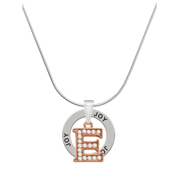 Delight Jewelry Rose Goldtone Crystal Initial - E - Joy Ring Charm Necklace, 18"