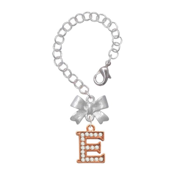Delight Jewelry Rose Goldtone Crystal Initial - E - Silvertone Bow Charm Accessory for Tumblers and Thermal Cups