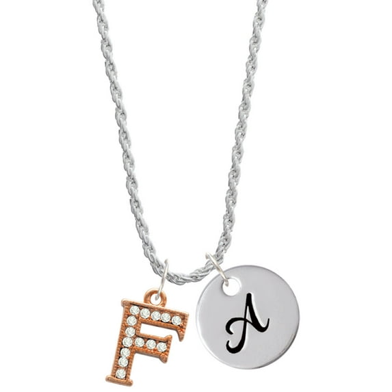 Delight Jewelry Rose Goldtone Crystal Initial - F - Silvertone Script Initial Disc - A - Charm Necklace, 20"+3"