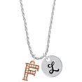 thumbnail image 1 of Delight Jewelry Rose Goldtone Crystal Initial - F - Silvertone Script Initial Disc - L - Charm Necklace, 20"+3", 1 of 4