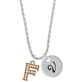 thumbnail image 1 of Delight Jewelry Rose Goldtone Crystal Initial - F - Silvertone Script Initial Disc - V - Charm Necklace, 20"+3", 1 of 4