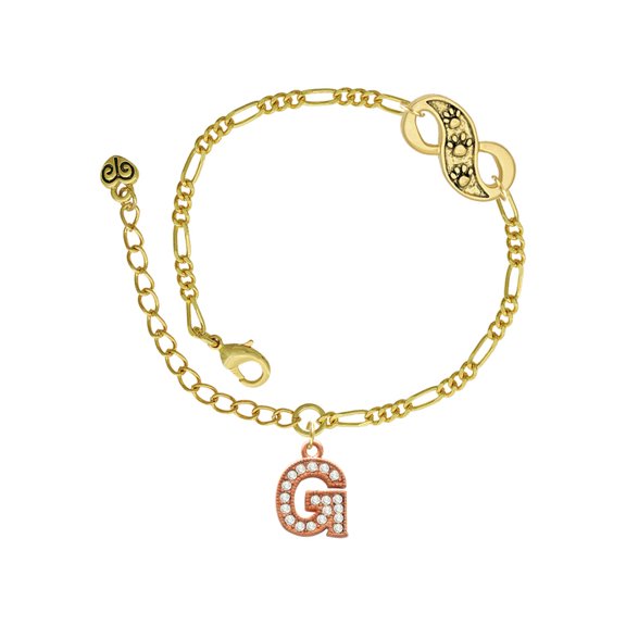 Delight Jewelry Rose Goldtone Crystal Initial - G - Gold-tone Paw Infinity Link Chain Bracelet, 6"+2" Extender