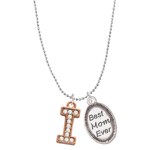 Delight Jewelry Rose Goldtone Crystal Initial - I - Best Mom Ever Charm Necklace