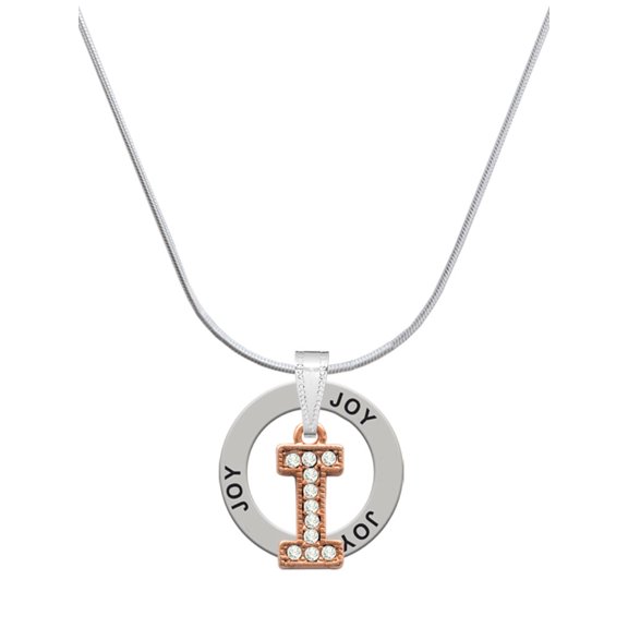 Delight Jewelry Rose Goldtone Crystal Initial - I - Joy Ring Charm Necklace, 18"