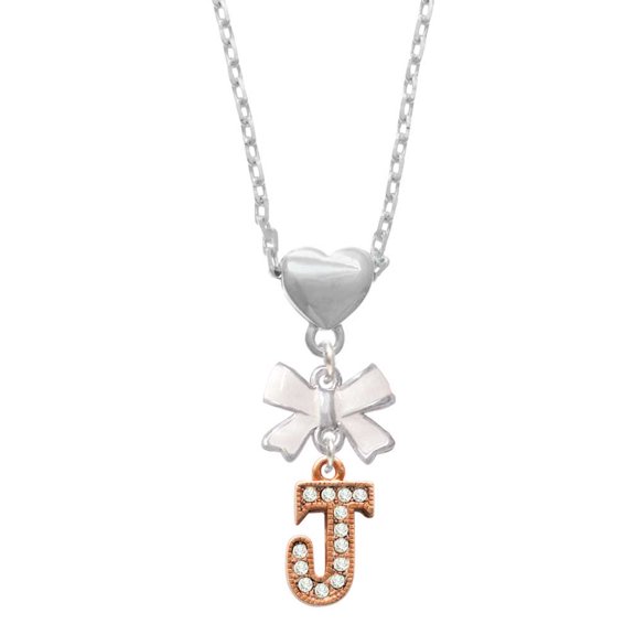 Delight Jewelry Rose Goldtone Crystal Initial - J - White Bow Heart Necklace