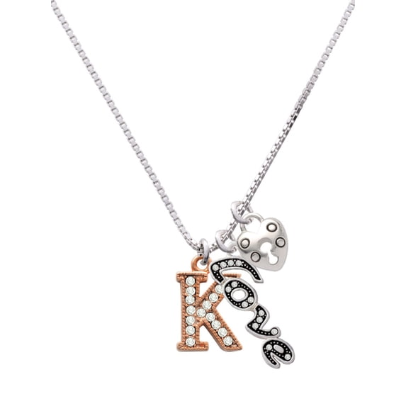 Delight Jewelry Rose Goldtone Crystal Initial - K - - Love and Lock Charm Necklace, 18"+1"