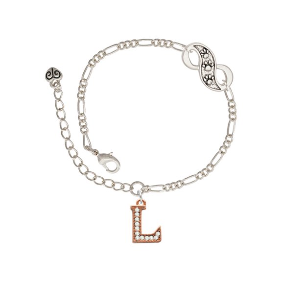 Delight Jewelry Rose Goldtone Crystal Initial - L - Silver-tone Paw Infinity Link Chain Bracelet, 6"+2" Extender