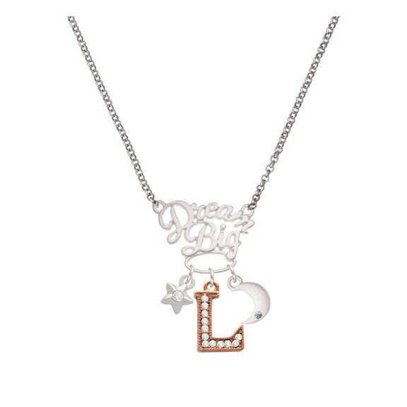 Delight Jewelry Rose Goldtone Crystal Initial - L - Silvertone Dream Big Pendant Necklace, 25"