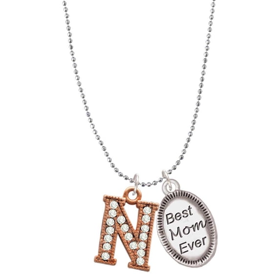 Delight Jewelry Rose Goldtone Crystal Initial - N - Best Mom Ever Charm Necklace
