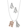 thumbnail image 1 of Delight Jewelry Rose Goldtone Crystal Initial - N - Silver tone Zig Zag Christmas Tree Charm Necklace and Stud Earrings, 1 of 4