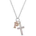 thumbnail image 1 of Delight Jewelry Rose Goldtone Crystal Initial - P - Be Strong and Courageous Engraved Cross Zoey Necklace, 28", 1 of 4