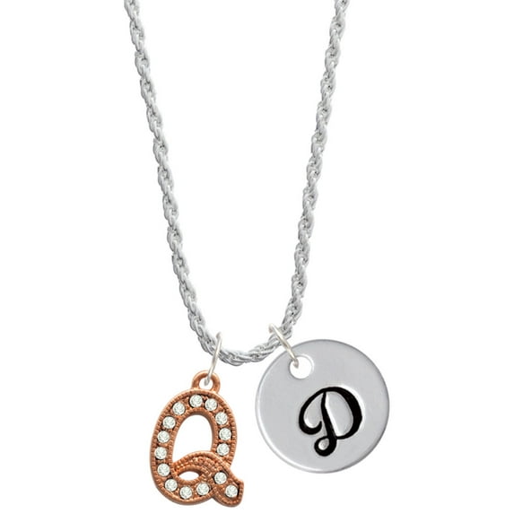 Delight Jewelry Rose Goldtone Crystal Initial - Q - Silvertone Script Initial Disc - D - Charm Necklace, 20"+3"