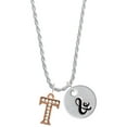 thumbnail image 1 of Delight Jewelry Rose Goldtone Crystal Initial - T - Silvertone Script Initial Disc - & - Charm Necklace, 20"+3", 1 of 4