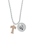 thumbnail image 1 of Delight Jewelry Rose Goldtone Crystal Initial - T - Silvertone Script Initial Disc - V - Charm Necklace, 20"+3", 1 of 4