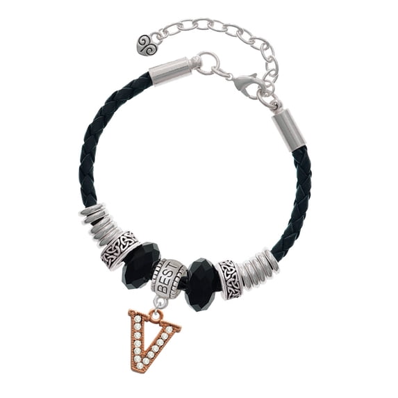 Delight Jewelry Rose Goldtone Crystal Initial - V - Best Friend Celtic Knot Leather Bead Bracelet, 7"+2" Extender