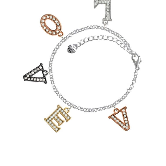 Delight Jewelry Rose Goldtone Crystal Initial - V - Multi-Colored Crystal Love Charm Bracelet