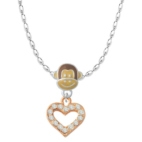 Delight Jewelry Rose Goldtone Crystal Open Heart Mia Monkey Charm Necklace