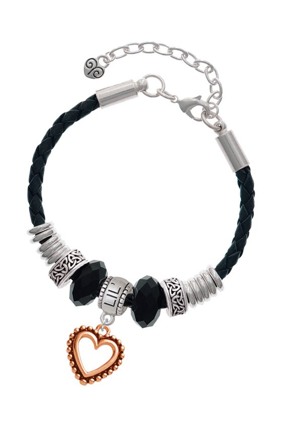Rose Goldtone Open Heart Lil Sister Celtic Knot Leather Bead Bracelet, 7"+2" Extender