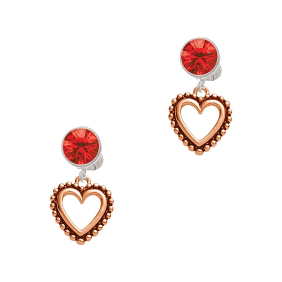 Delight Jewelry Rose Goldtone Open Heart Red Crystal Clip on Earrings