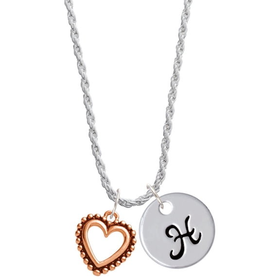 Delight Jewelry Rose Goldtone Open Heart Silvertone Script Initial Disc - H - Charm Necklace, 20"+3"