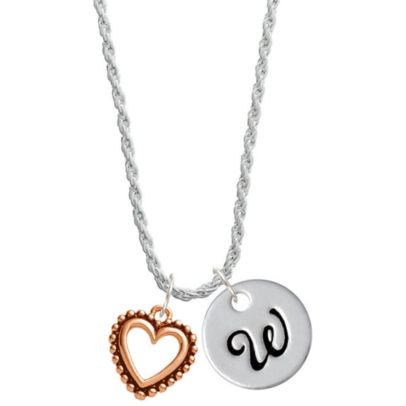 Delight Jewelry Rose Goldtone Open Heart Silvertone Script Initial Disc - W - Charm Necklace, 20"+3"