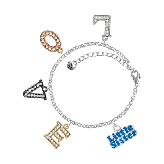Delight Jewelry Royal Blue ''Little Sister'' with Heart Multi-Colored Crystal Love Charm Bracelet