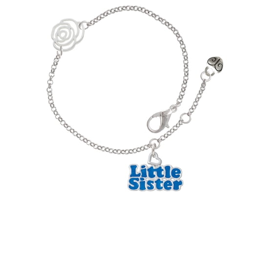 Delight Jewelry Royal Blue ''Little Sister'' with Heart Silver-tone Rose Link Chain Bracelet, 6.25"+1.75" Extender