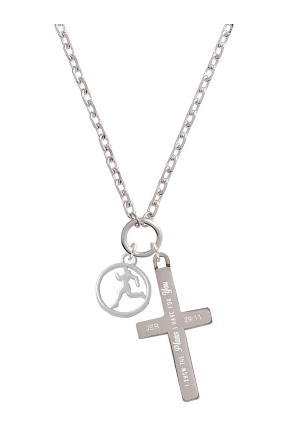 Runner Silhouette in 1/2'' Disc I Have Plans for You Engraved Cross Zoey Necklace, 28"