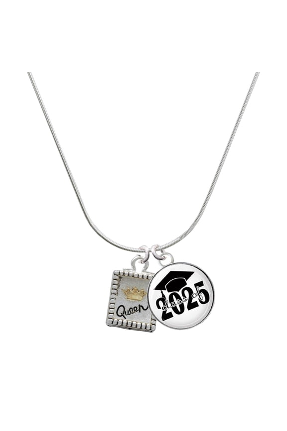 Shadow Box ''Queen'' with Gold-tone Crown - Script Class of 2025 Dome Charm Necklace, 18"
