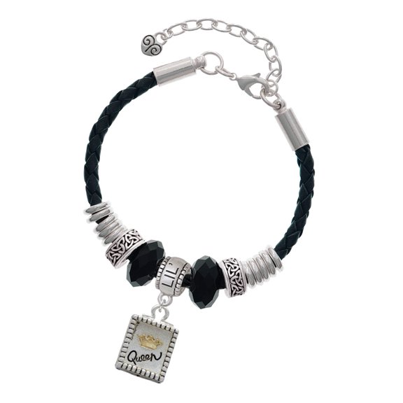 Delight Jewelry Shadow Box ''Queen'' with Goldtone Crown Big Sister Celtic Knot Leather Bead Bracelet, 7"+2" Extender