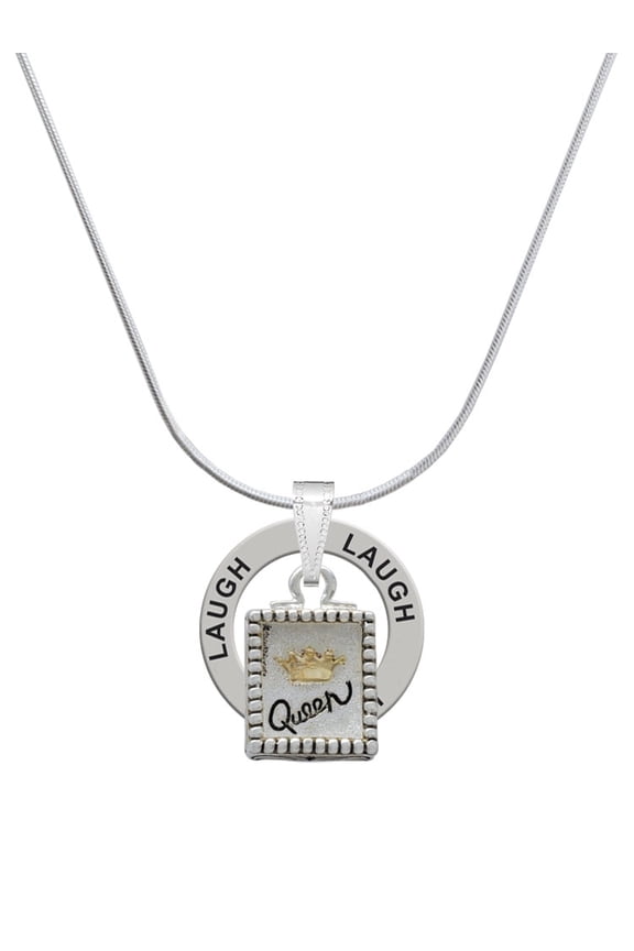 Shadow Box ''Queen'' with Goldtone Crown Laugh Ring Charm Necklace, 18"