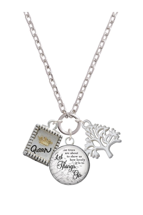 Shadow Box ''Queen'' with Goldtone Crown Let Things Go Fall Zoey Charm Necklace, 28"