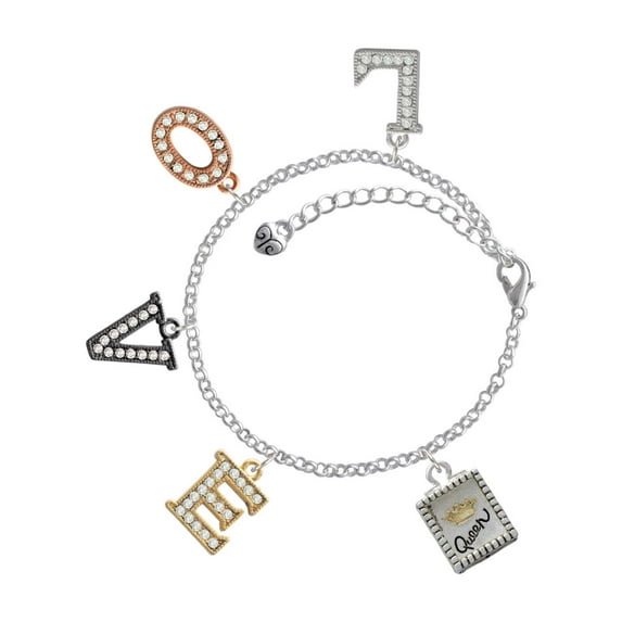 Delight Jewelry Shadow Box ''Queen'' with Goldtone Crown Multi-Colored Crystal Love Charm Bracelet