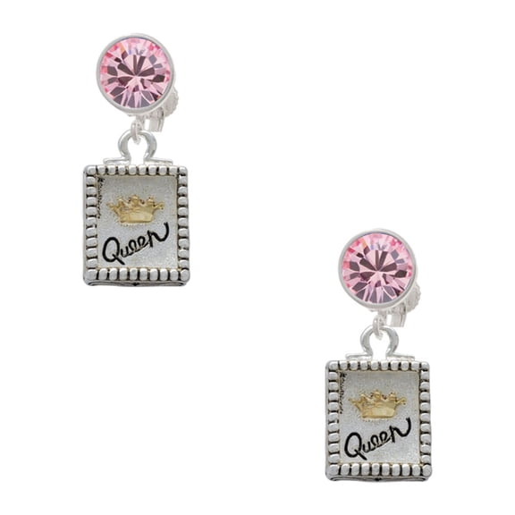 Delight Jewelry Shadow Box ''Queen'' with Goldtone Crown Pink Crystal Clip on Earrings