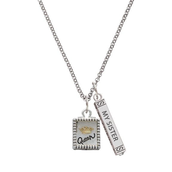 Delight Jewelry Shadow Box ''Queen'' with Goldtone Crown Silvertone Always My Sister Bar Charm Necklace, 23"